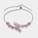 Bracciale in Metallo Foglie Cristalli Rosa - BYSIMON gioielli