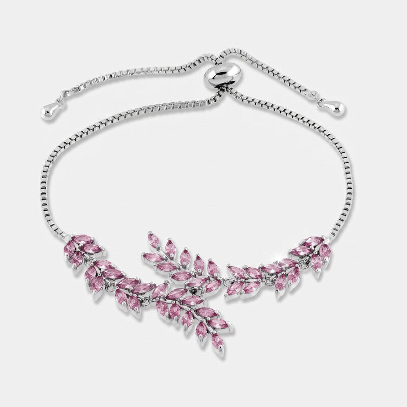 Bracciale in Metallo Foglie Cristalli Rosa - BYSIMON gioielli