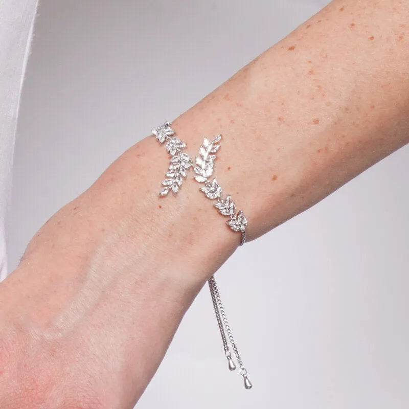 Bracciale in Metallo Foglie Cristalli Bianchi BYS - gioiello BySimon