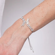 Bracciale in Metallo Foglie Cristalli Bianchi
