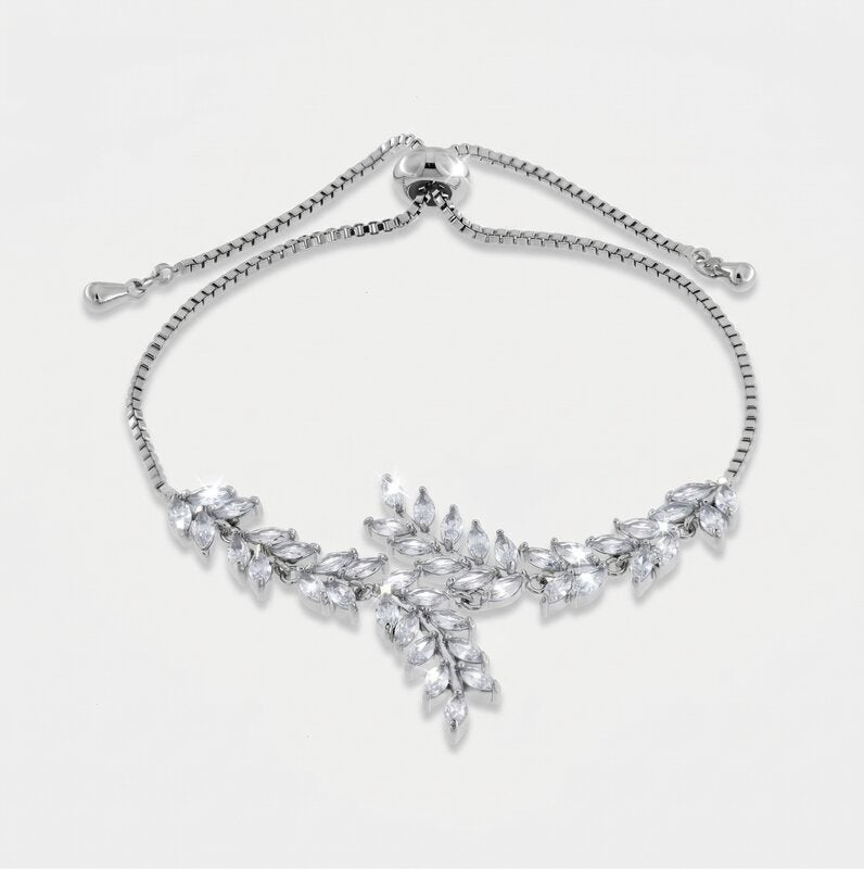 Bracciale in Metallo Foglie Cristalli Bianchi BYS - gioiello BySimon