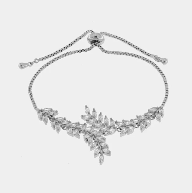 Bracciale in Metallo Foglie Cristalli Bianchi BYS - gioiello BySimon