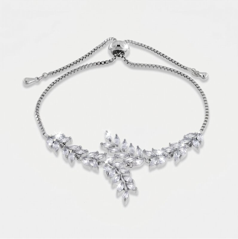 Bracciale in Metallo Foglie Cristalli Bianchi BYS - gioiello BySimon