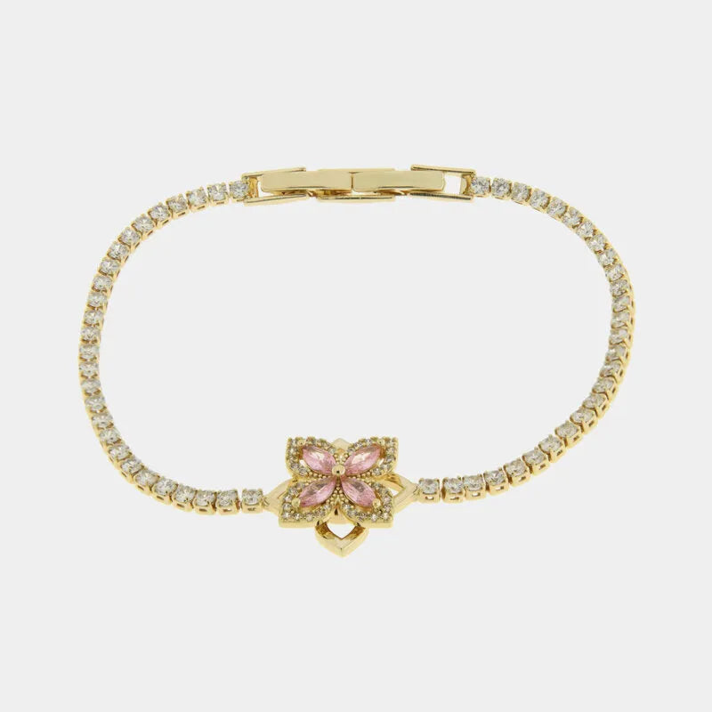 Bracciale in Metallo Quadrifoglio Cristalli Rosa BYS - gioiello BySimon