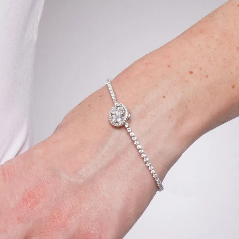 Bracciale in Metallo Cristallo Tondo Argento