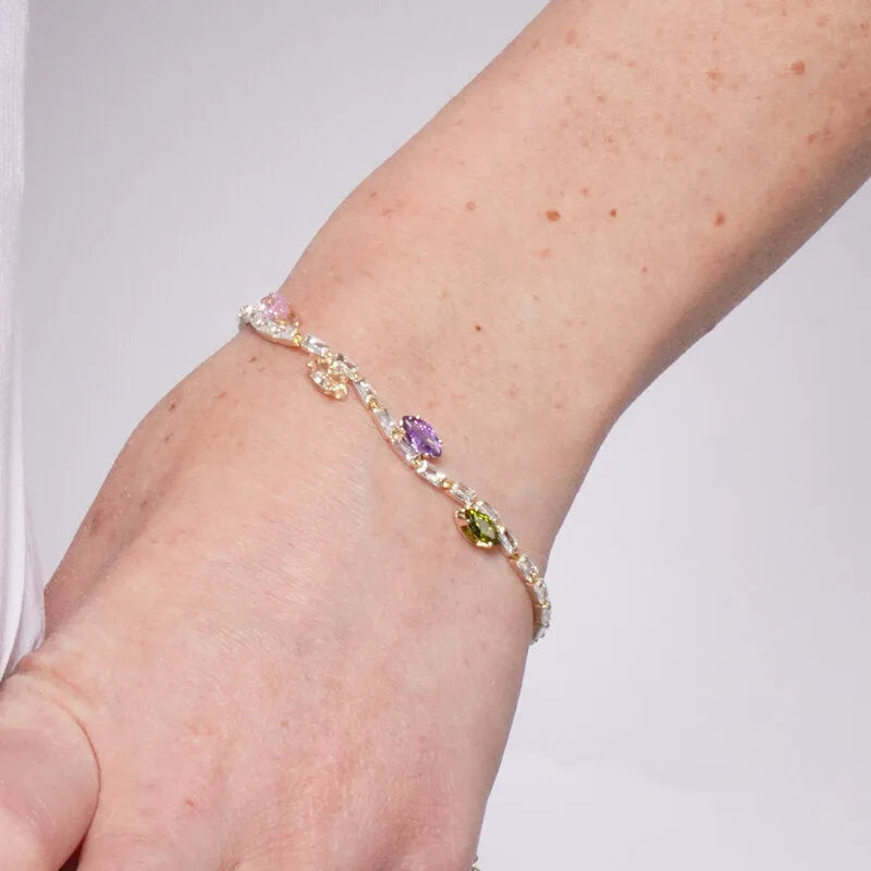 Bracciale in Metallo Maglie Cristalli Colorati Oro