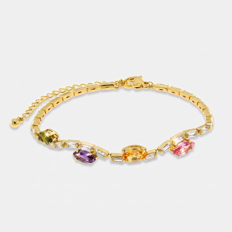 Bracciale in Metallo Maglie Cristalli Colorati Oro - BYSIMON gioielli