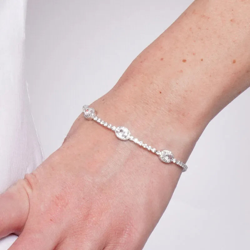 Bracciale in Metallo Cristalli Ovali Bianchi