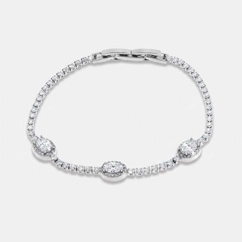 Bracciale in Metallo Cristalli Ovali Bianchi - BYSIMON gioielli