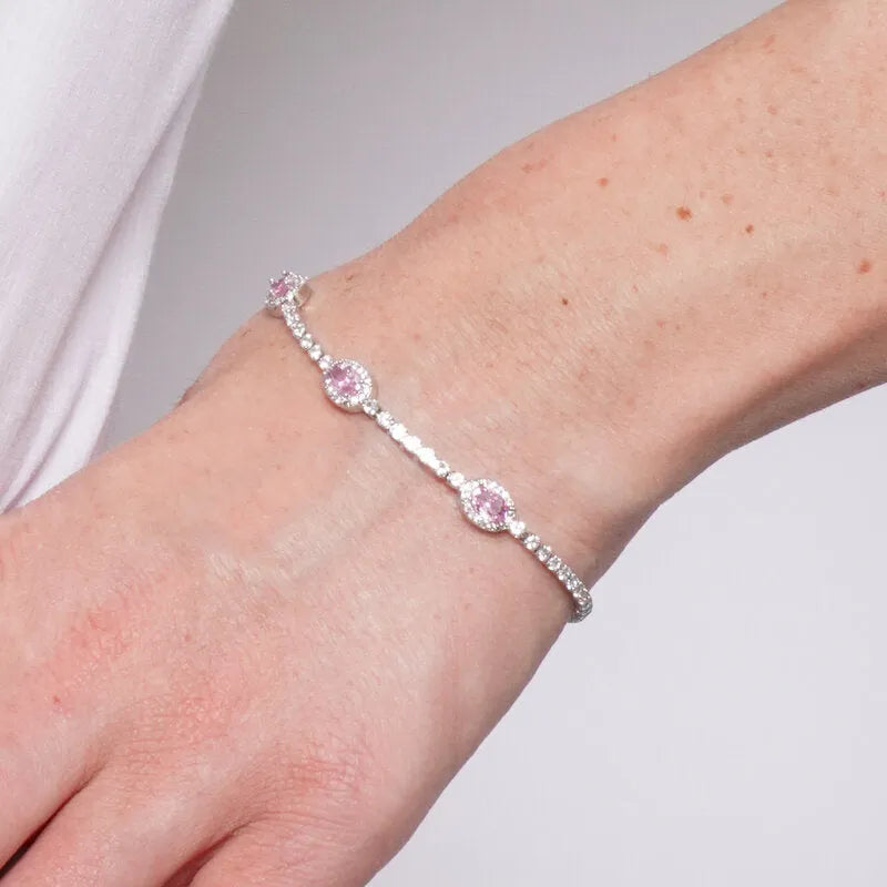 Bracciale in Metallo Cristalli Ovali Rosa
