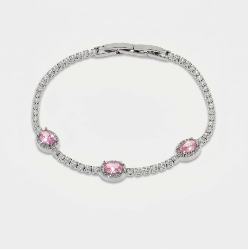 Bracciale in Metallo Cristalli Ovali Rosa - BYSIMON gioielli