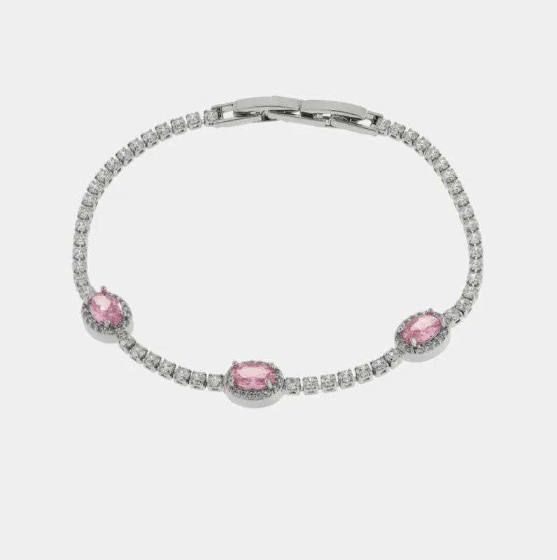 Bracciale in Metallo Cristalli Ovali Rosa
