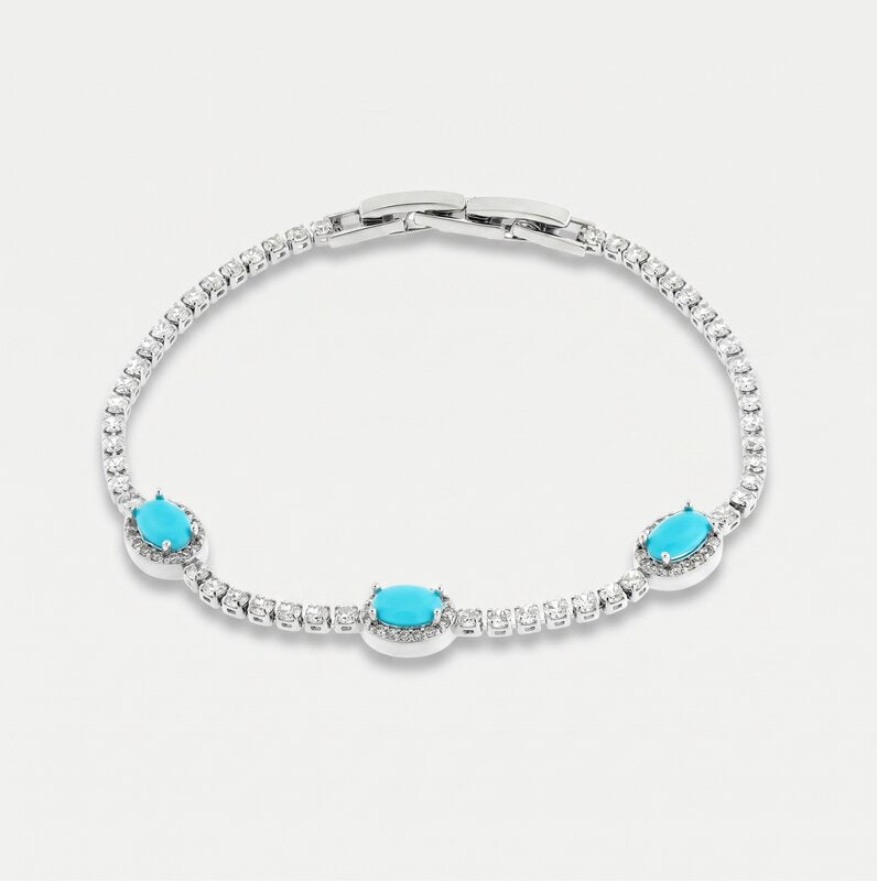 Bracciale in Metallo Cristalli Ovali Turchesi - BYSIMON gioielli
