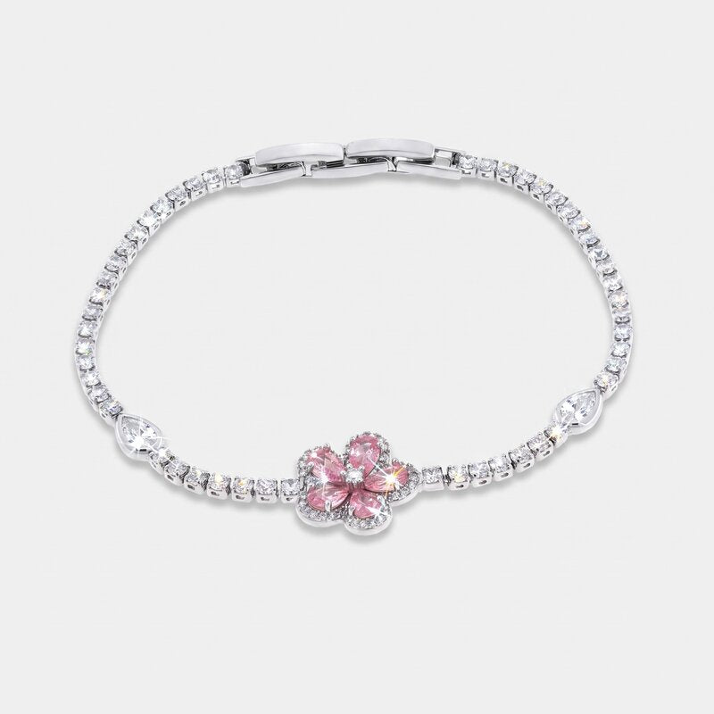 Bracciale in Metallo Fiore Cristalli Rosa - BYSIMON gioielli