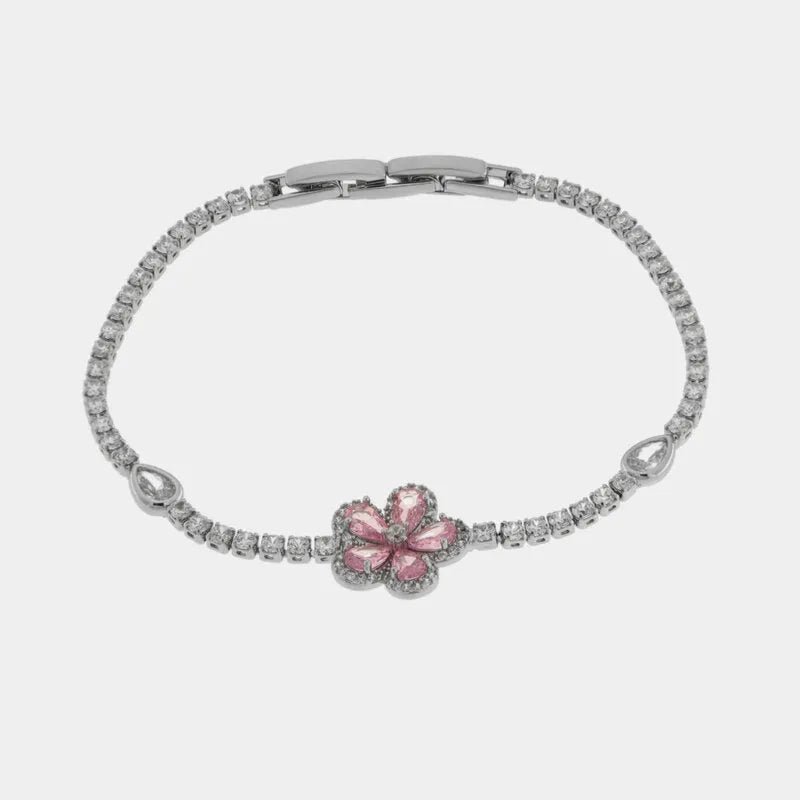 Bracciale in Metallo Fiore Cristalli Rosa