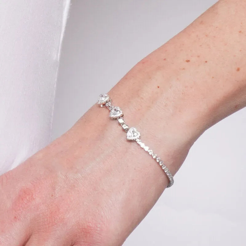 Bracciale in Metallo Cuori Cristalli Argento