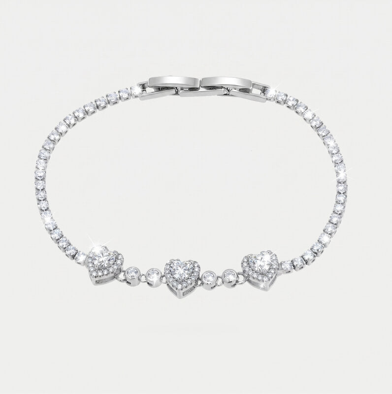 Bracciale in Metallo Cuori Cristalli Argento - BYSIMON gioielli