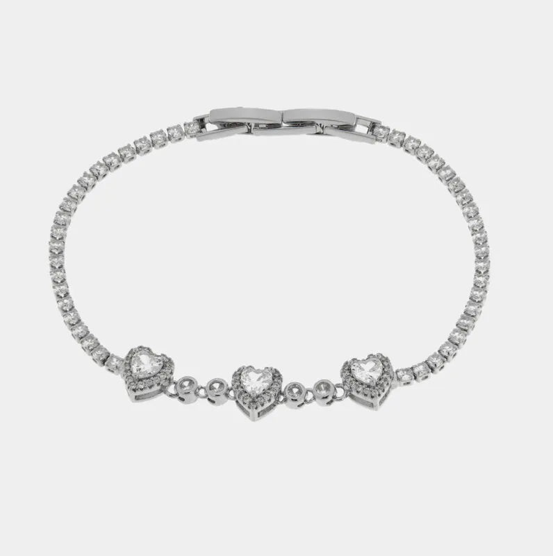 Bracciale in Metallo Cuori Cristalli Argento