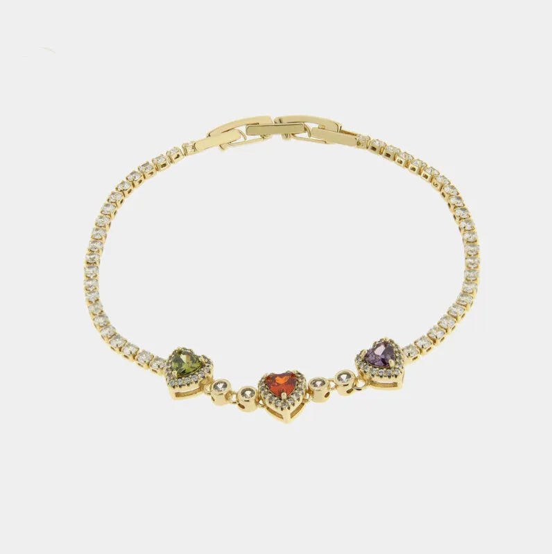 Bracciale in Metallo Cuori Cristalli Oro BYS - gioiello BySimon