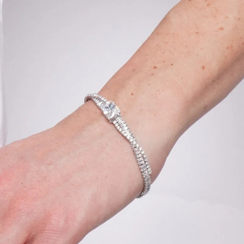 Bracciale in Metallo Cristallo Quadrato Bianco