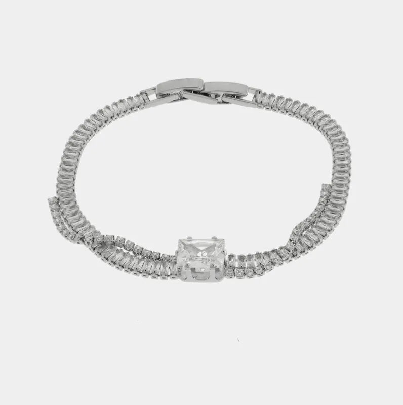 Bracciale in Metallo Cristallo Quadrato Bianco
