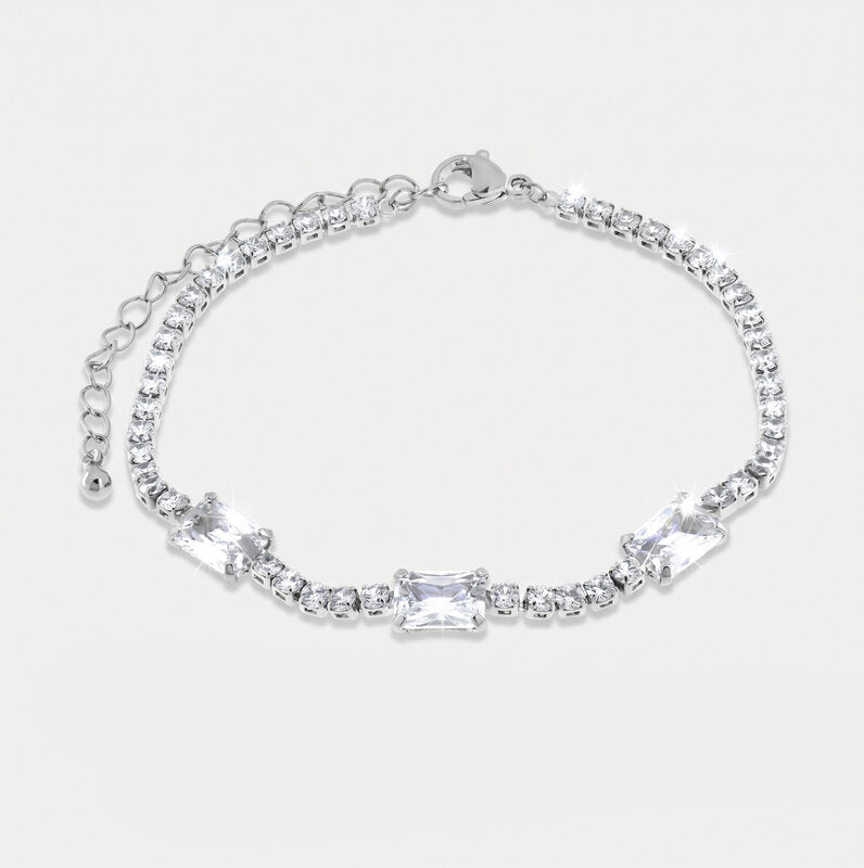 Bracciale in Metallo Cristalli Rettangolari Bianchi - BYSIMON gioielli