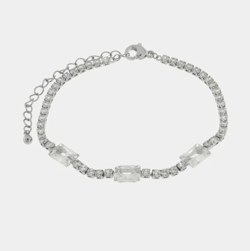 Bracciale in Metallo Cristalli Rettangolari Bianchi