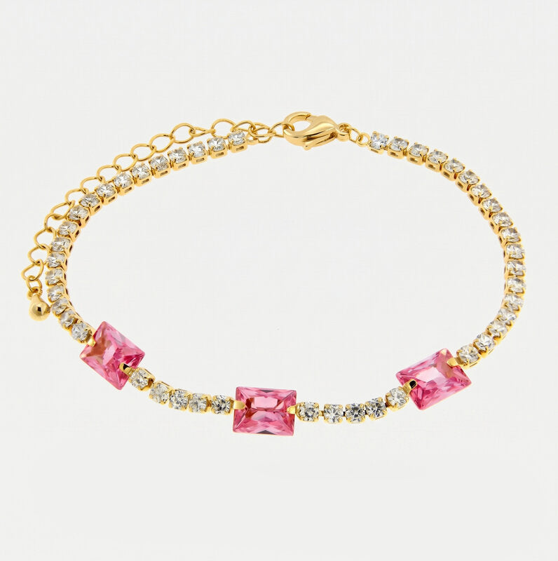 Bracciale in Metallo Cristalli Rettangolari Rosa - BYSIMON gioielli