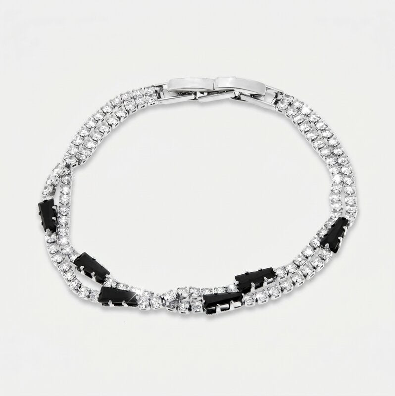 Bracciale in Metallo Doppio Cristalli Neri - BYSIMON gioielli
