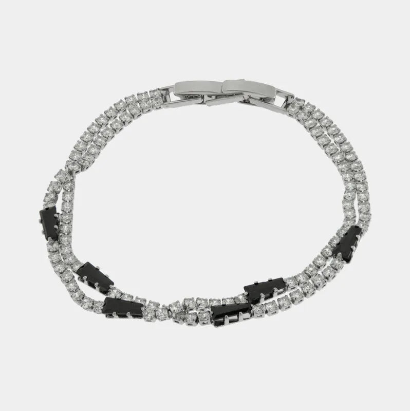 Bracciale in Metallo Doppio Cristalli Neri