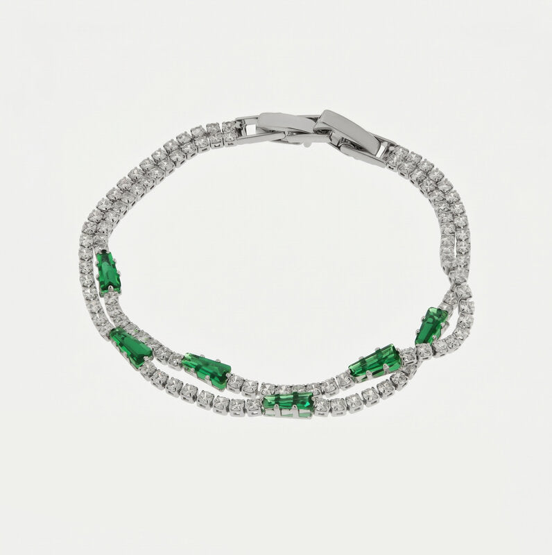 Bracciale in Metallo Doppio Cristalli Verdi - BYSIMON gioielli