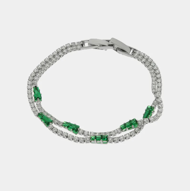 Bracciale in Metallo Doppio Cristalli Verdi