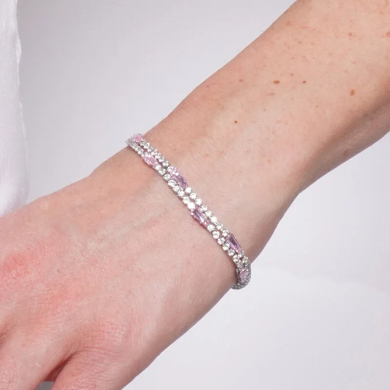 Bracciale in Metallo Doppio Cristalli Rosa