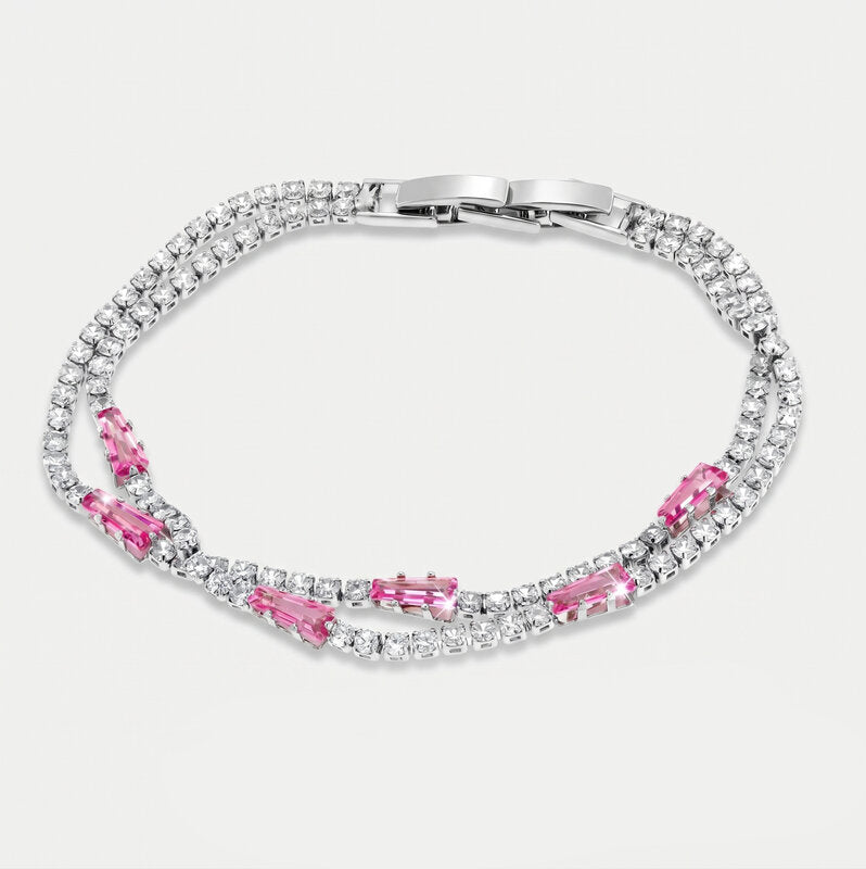 Bracciale in Metallo Doppio Cristalli Rosa - BYSIMON gioielli