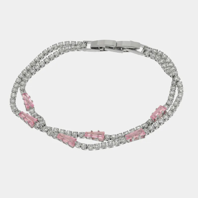 Bracciale in Metallo Doppio Cristalli Rosa