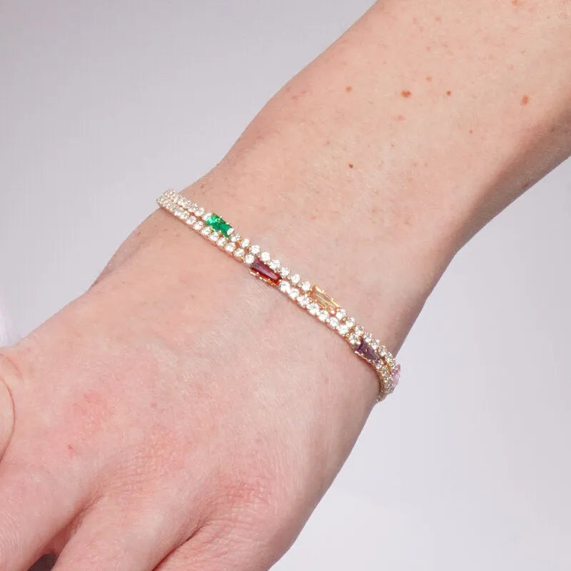 Bracciale in Metallo Doppio Cristalli Colorati
