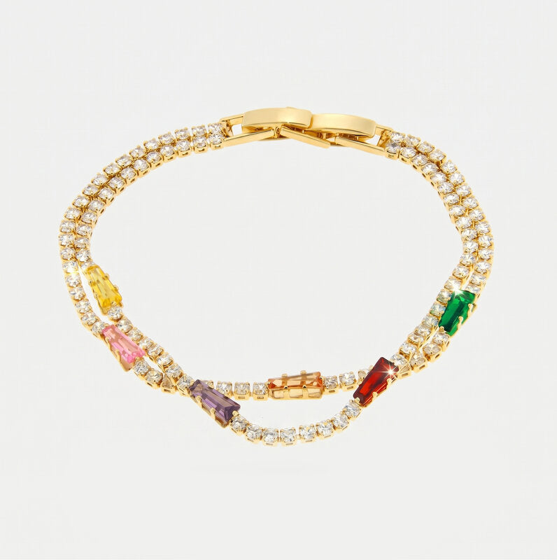 Bracciale in Metallo Doppio Cristalli Colorati - BYSIMON gioielli
