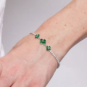 Bracciale in Metallo Quadrifogli Cristalli Verdi