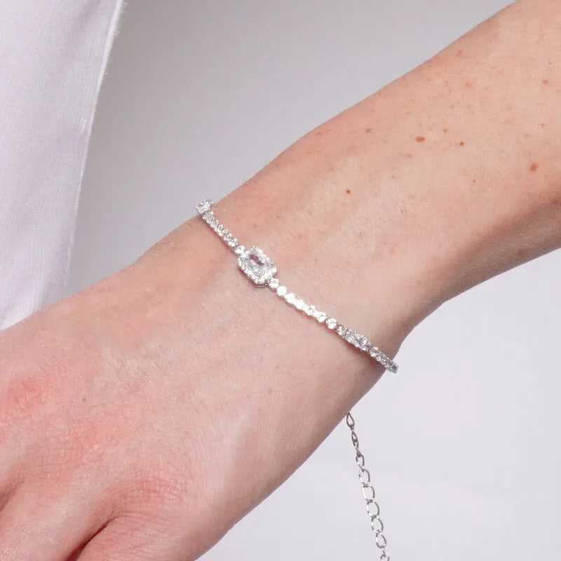 Bracciale in Metallo Cristallo Rettangolo Bianco
