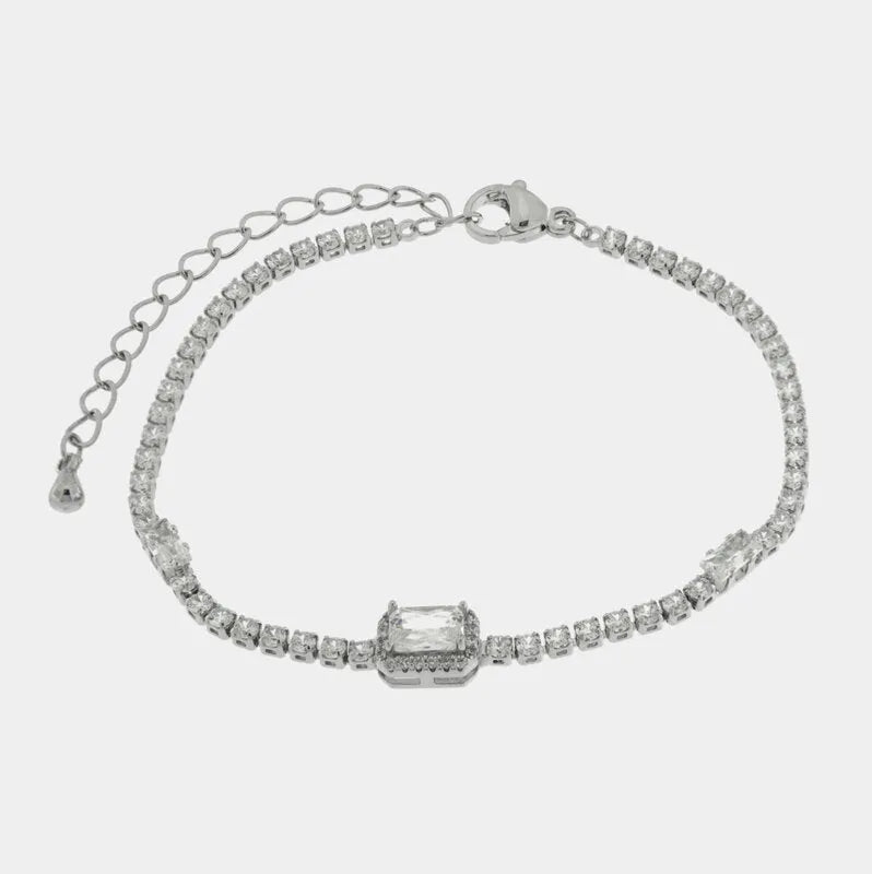 Bracciale in Metallo Cristallo Rettangolo Bianco
