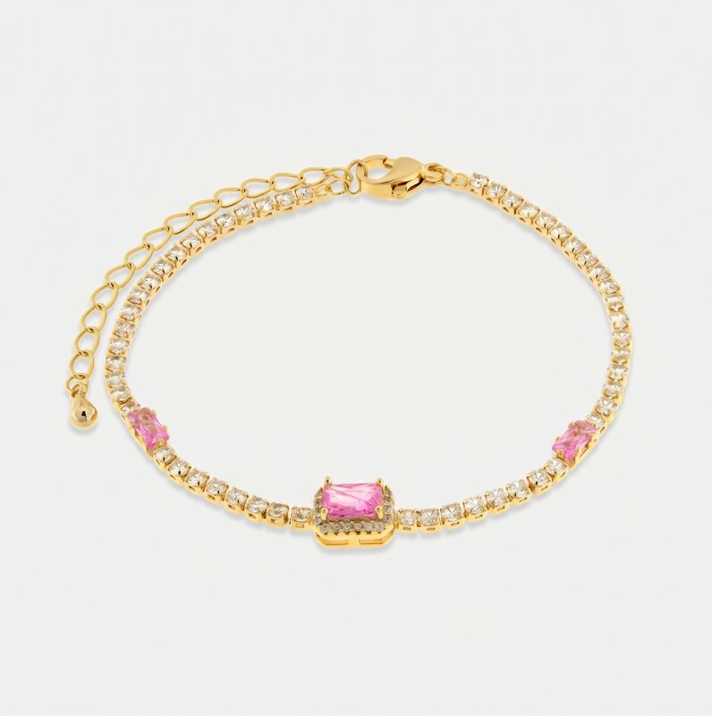 Bracciale in Metallo Cristallo Rettangolo Rosa BYS - gioiello BySimon