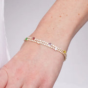 Bracciale in Metallo Doppio Fiori Colorati