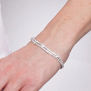 Bracciale in Metallo Doppio Fiori Bianchi