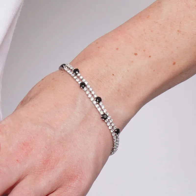 Bracciale in Metallo Doppio Fiori Neri