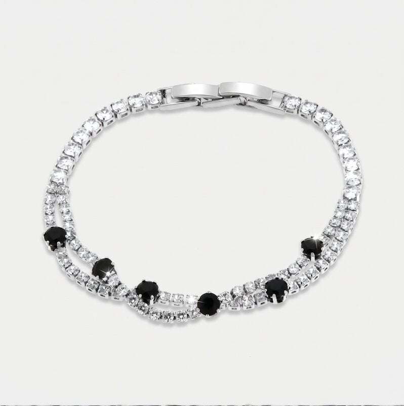 Bracciale in Metallo Doppio Fiori Neri - BYSIMON gioielli
