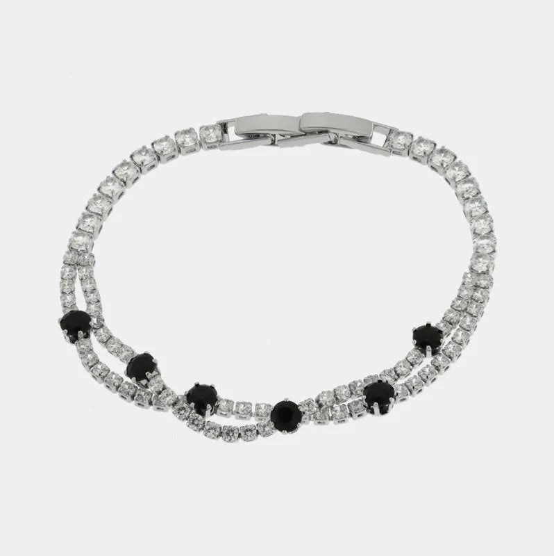 Bracciale in Metallo Doppio Fiori Neri