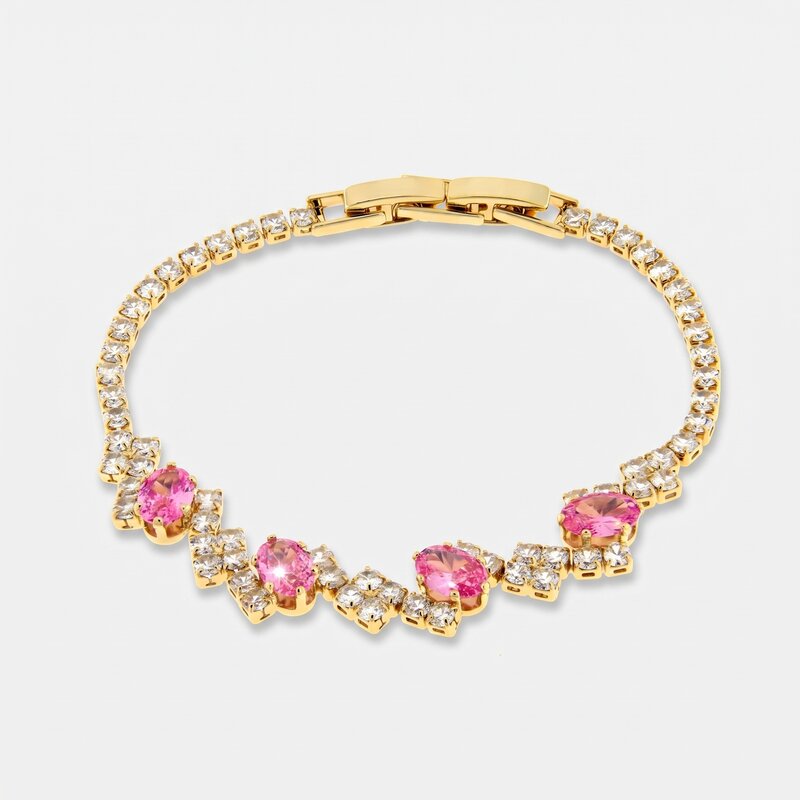 Bracciale in Metallo Cristalli Fiori Rosa BYS - gioiello BySimon