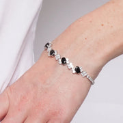 Bracciale in Metallo Cristalli Fiori Neri