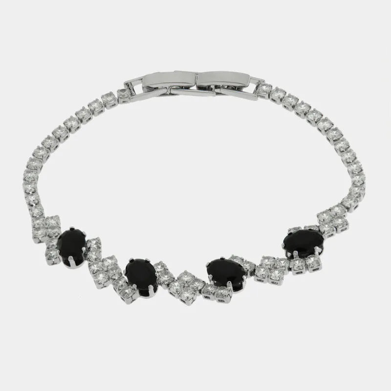 Bracciale in Metallo Cristalli Fiori Neri BYS - gioiello BySimon