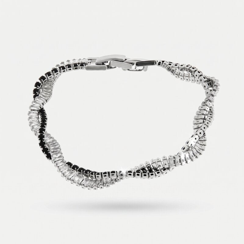 Bracciale in Metallo Intrecciato Cristalli Neri - BYSIMON gioielli